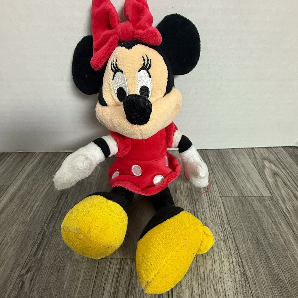Disney Minnie Mouse Plush Doll Just Play Red Dress Bow Polka Dot 12” Stuffed Toy